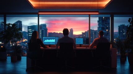 Group Analyzing 3D Data in High-Tech Office