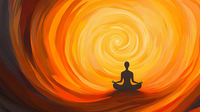 A galaxy swirl backdrop as a figure meditates, capturing the mystical union of cosmos and tranquility. Mystical. Illustration