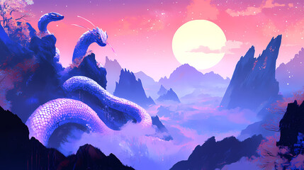 A joyful virtual celebration with futuristic themes, mystical serpents, and bold typography is set for Mystical. Illustration
