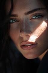 Fototapeta premium Emotional expression in portrait, soft shadows, intense gaze