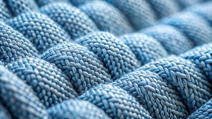 A close-up of blue woven strands forming intricate patterns in a repetitive sequence, showcasing the delicate texture and subtle variations in the yarn