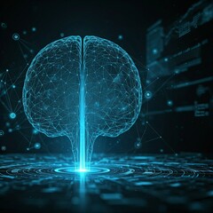 abstract blue digital brain network connection pattern sci fi technology background