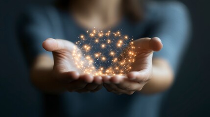 Hands Offering Starry Glow, Magical Light Sphere, Mysterious Charm, Enchanting Energy in Palms