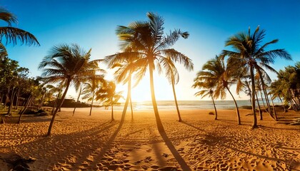 palmeras en la playa a contra luz con el mar de fondo