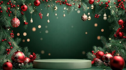 podium product display realistic christmas decoration background
