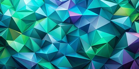 Fototapeta premium Abstract Geometric Pattern of Interlocking Triangles in a Spectrum of Teal, Green, and Blue Hues