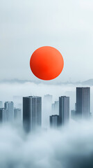 Sun struggles to shine through heavy smog over skyscrapers
