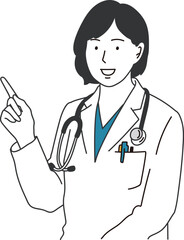 指をさす白衣の女性のシンプルイラスト