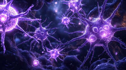 Microscopic View of Purple Neurons