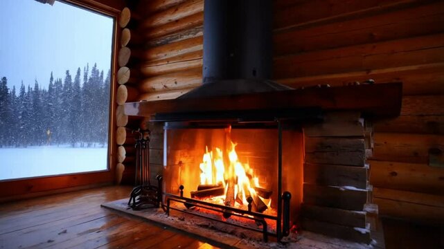 Cozy room with a warm fireplace and stylish mini bar creating a luxurious and inviting ambiance seamless looping 4k time-lapse virtual video animation background.