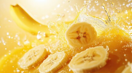 Fresh Bananas Splashing in Yellow Juice Delight