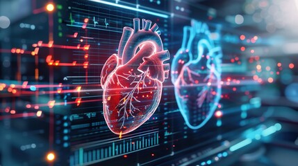 A high-resolution image of a heart scan displayed on a medical monitor. Medical presentations, educational materials,healthcare marketing.