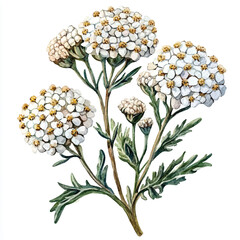 yarrow flower watercolor clipart illustration isolated