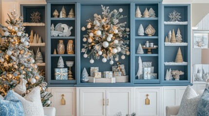 Elegant Holiday Decor with Blue and White Theme