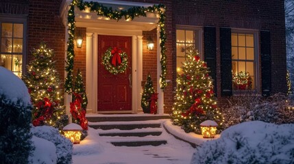 Obraz premium Cozy Holiday Entrance with Christmas Decorations