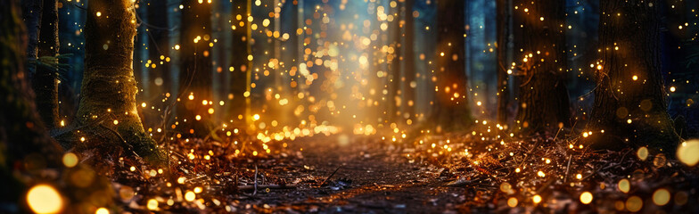 Naklejka premium Beautiful Forest Christmas Lights