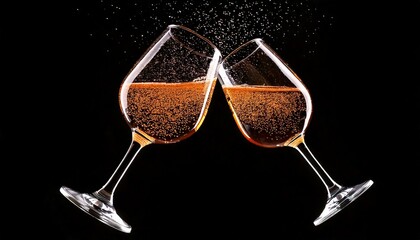 brindis en copas de vino en fondo negro