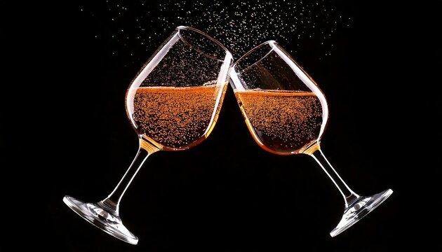 brindis en copas de vino en fondo negro