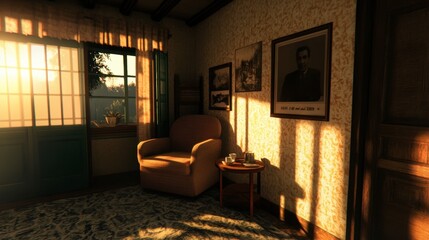 Fototapeta premium Cozy Sunlit Room with Vintage Decor