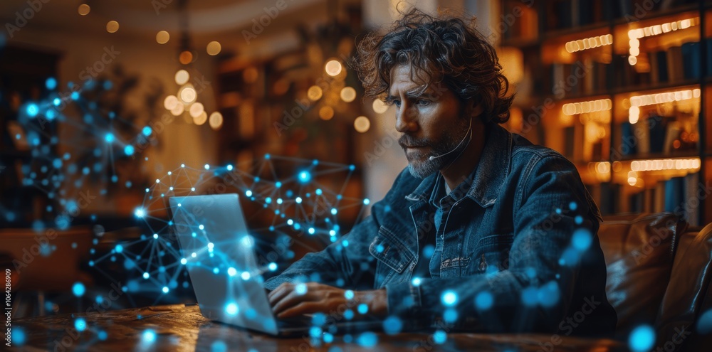 Poster smart office businessman using mobile phone and laptop with digital graph for online business, globa