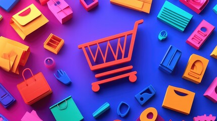 Obraz premium Colorful Shopping Icons on Vibrant Background