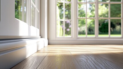 Fototapeta premium Bright and Airy Interior with Wooden Floor and Windows