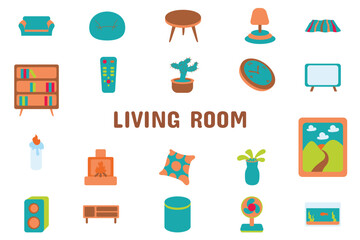 Living Room Flat Vector Illustration Icon Sticker Set Design Materials