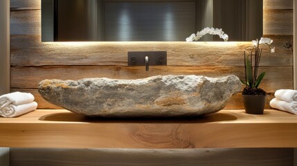 Unique Stone Sink in Modern Bathroom Setting