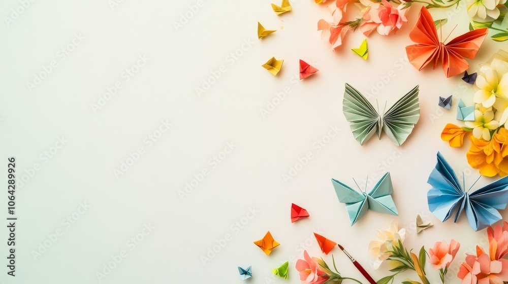 Wall mural World Origami Day Banner Background and Blank Mockup Template for Advertisement or Social Media with Cute Illustration