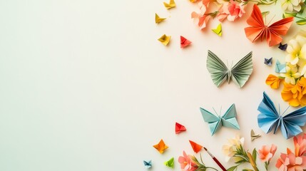 World Origami Day Banner Background and Blank Mockup Template for Advertisement or Social Media with Cute Illustration