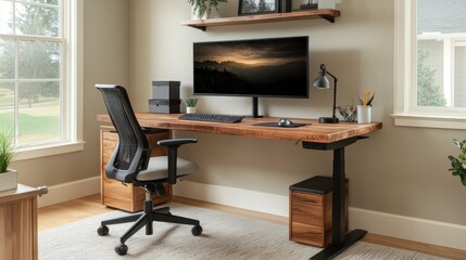 Modern Home Office Setup with Stylish Desk and Monitor
