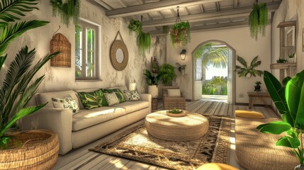 Bright and Airy Living Room with Greenery Accents