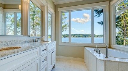 Elegant Bathroom with Scenic Lake View