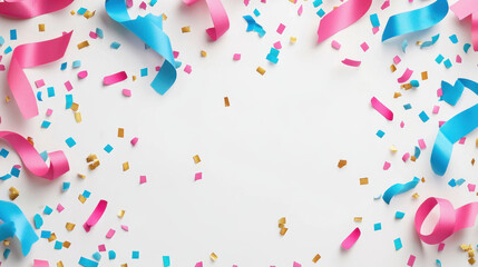 Obraz premium Confetti and ribbons on a white surface.