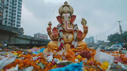 eco friendly Ganesh/Ganpati idol or murti, home made. selective focus. 