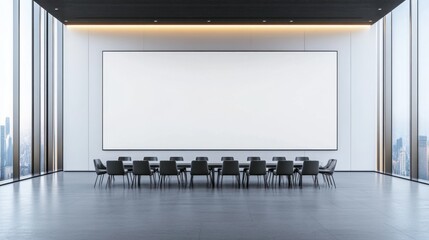 Modern Conference Room with Blank Projection Screen