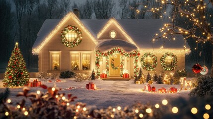Fototapeta premium Cozy Christmas Home with Festive Decorations and Lights