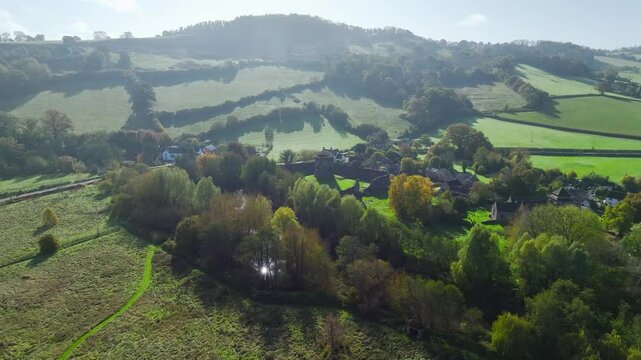 Skenfrith Castle from a drone, Monmouthshire, Wales, England