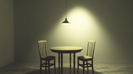 Empty Room with Table and Chairs in Soft Lighting