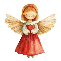 Fototapeta premium charming watercolor angel figure with delicate wings and red dress