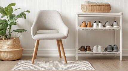 Cozy Interior with Chair and Shoe Rack