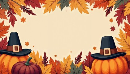 Traditional Thanksgiving imagery with Pilgrim hats and pumpkins celebrating cultural significance