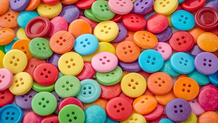 Obraz premium A vibrant tapestry of colorful buttons, each with four distinct holes, creating a visually captivating and textured abstract art piece.