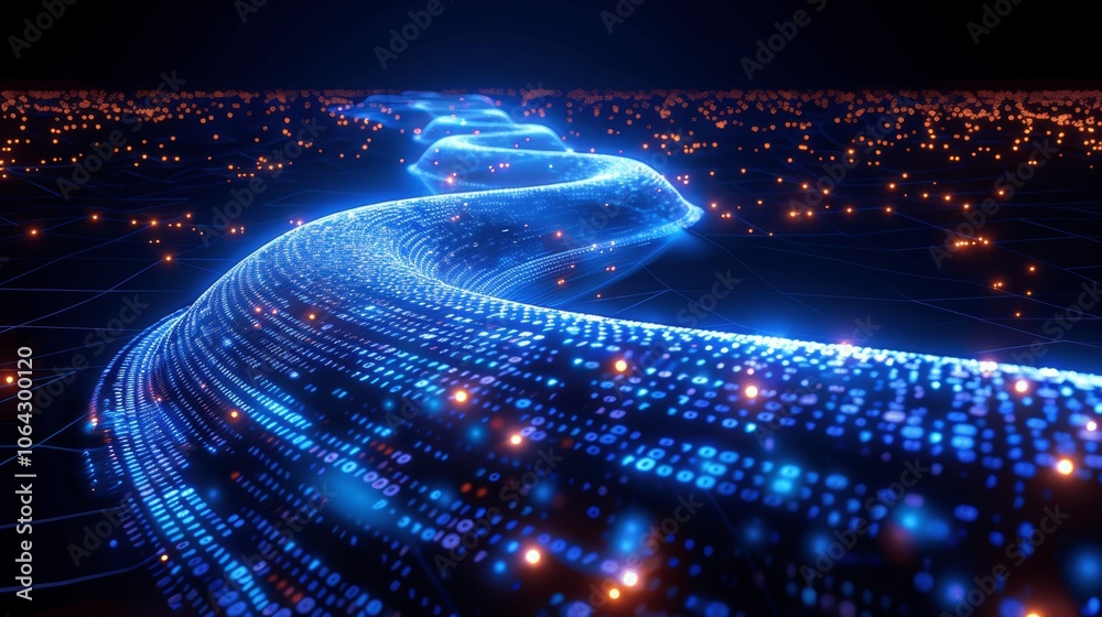 Poster Abstract Blue Glowing Digital Road with Binary Code and Big Data Technology Concept