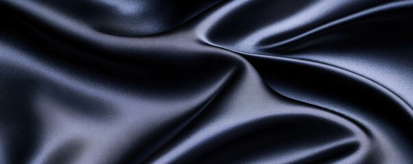 Obraz premium Smooth wavy black silk or satin fabric. Luxury concept. Dark elegant material texture. Background with space for design, text, product. Flat lay, top view