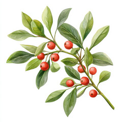 Mistletoe with red berries and green leaves, beautifully illustrated