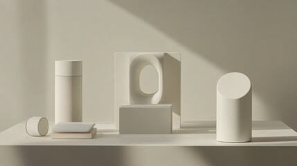 Minimalist Display of White Geometric Forms