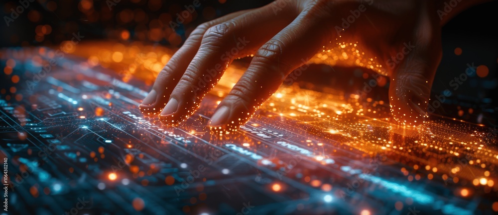 Poster virtual hologram contact form with ai chatbot support, crm technology, online customer service, tran