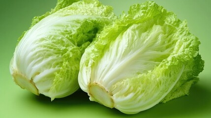 Fresh Green Cabbage Heads on Light Background
