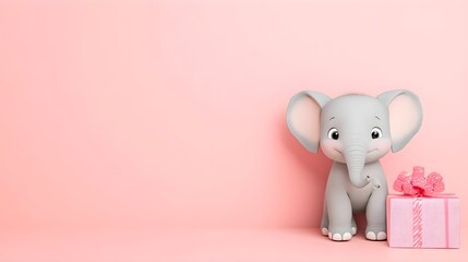 Cute Elephant Gift Pink Background